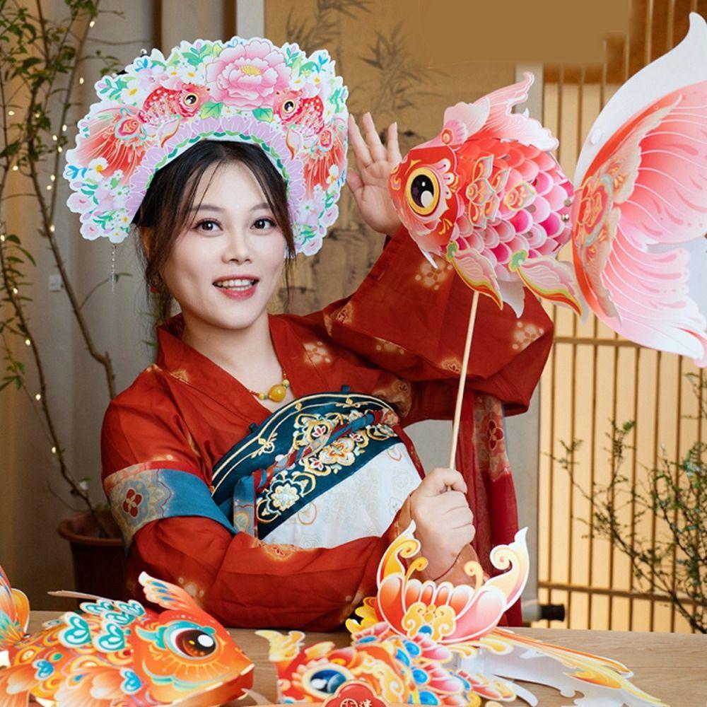 Paper DIY Lantern Material Kit 3D Mid Autumn Lotus Lantern Ancient Style Handheld Lantern  Children