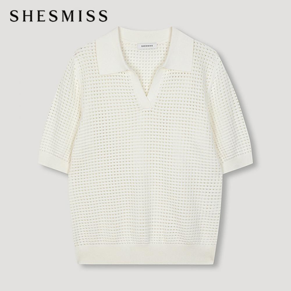 

She S miSS Open Collar Punching Knit Top SSkpon21100 Iv Ivory/55