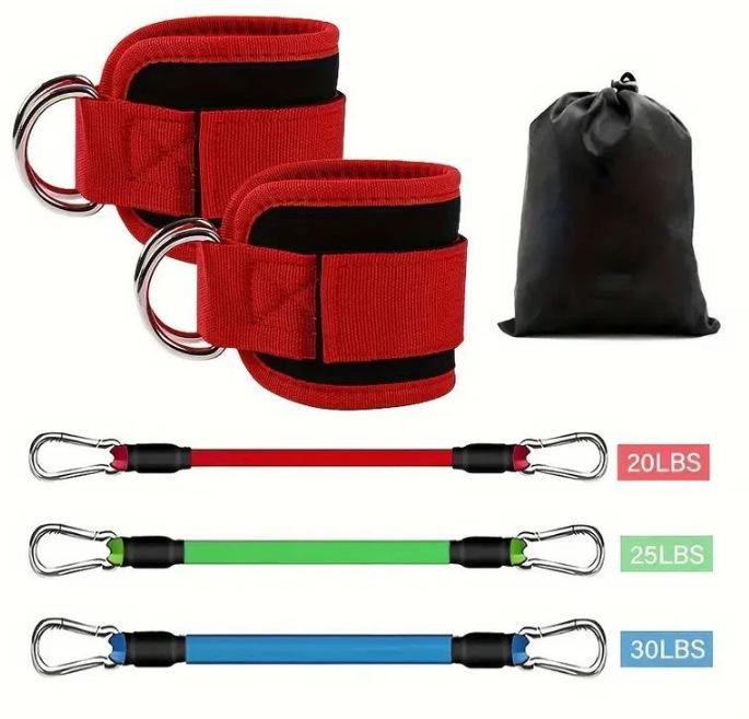 Three-Tube Elastic Resistance Band with Ankle and Door Buckle for Home Fitness