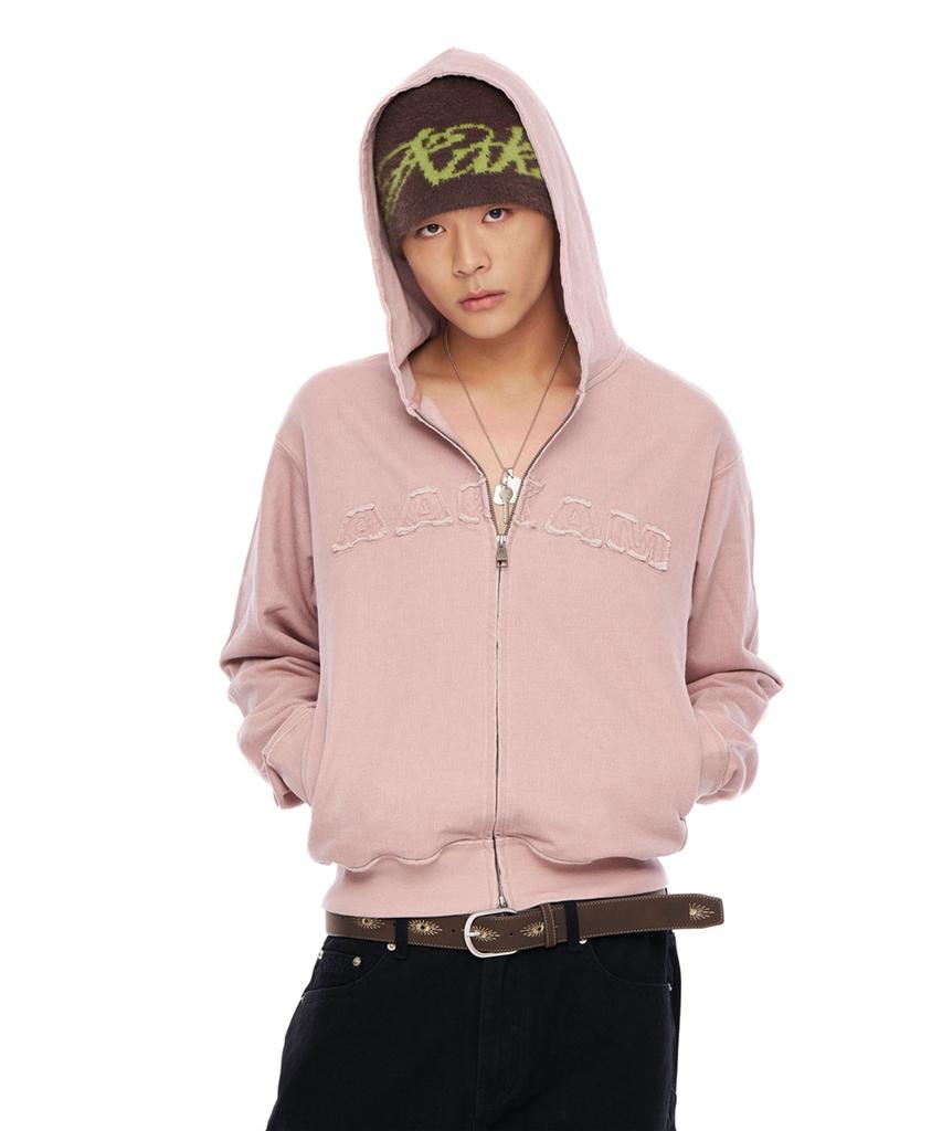 Aakam Logo Patch Zip-Up Hoodie (Pink)