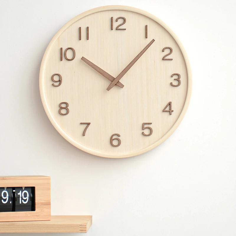 Japanese Art Wall Clock Modern Design Creativity Digital Wall Clock Living Room Nordic Wooden Bamboo Creative Wall Decoration