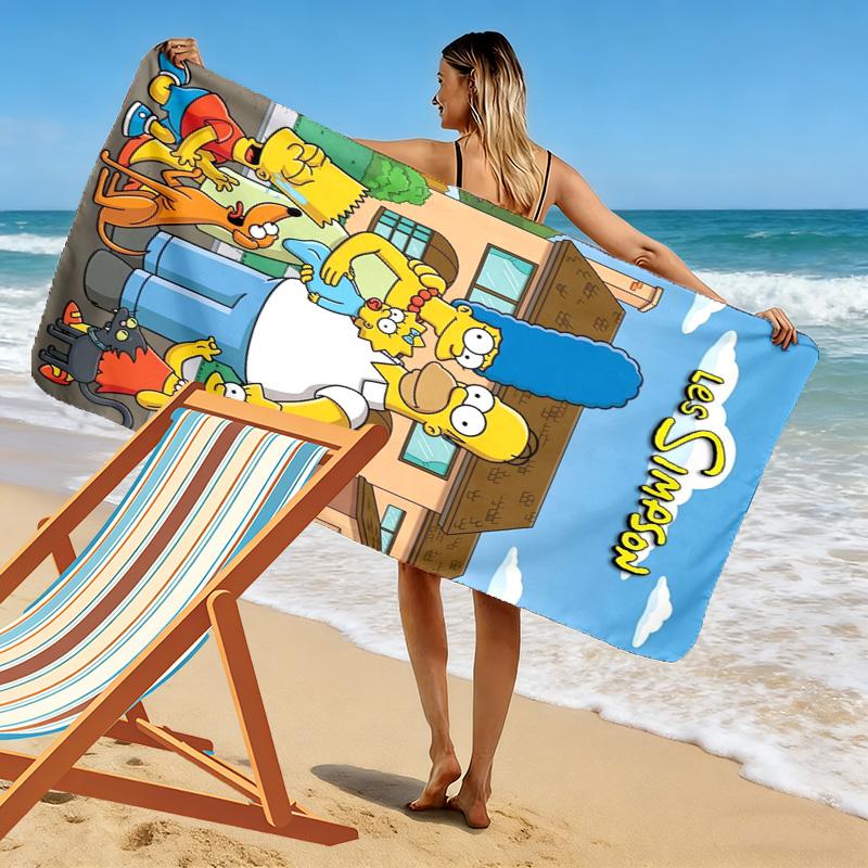 Simpsons Family Cartoon Print Beach Towel, Large Soft Quick Dry Towel for Beach Camping Swimming