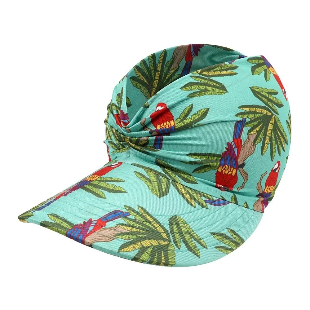 Fashion Anti-UV Summer Visors Hat Empty Top Breathable Empty Top Hat Wide Large Brim Flora Printing Sun Hat Woman