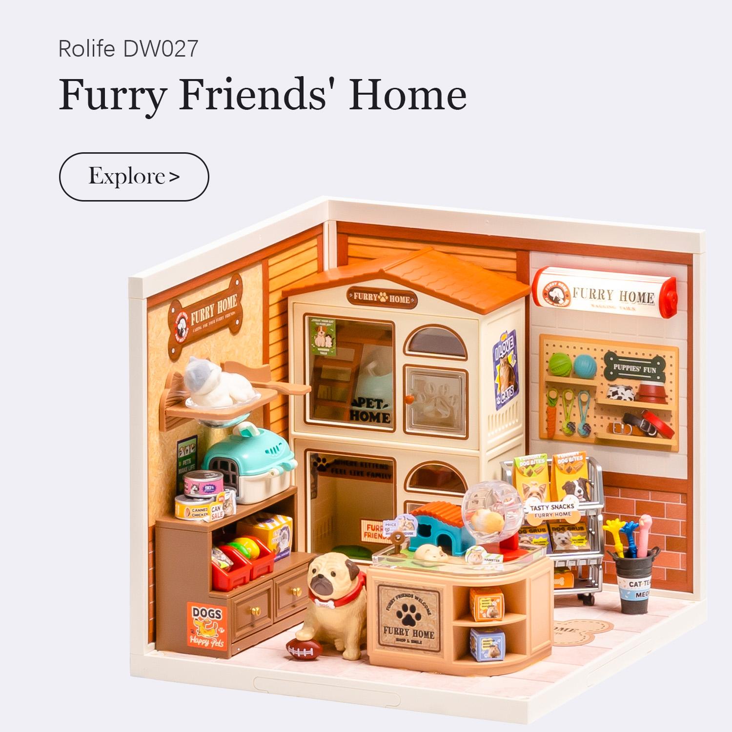 

ROBOTIME Rolife Super Creator Series Furry Friends’ Home Miniature DollHouse Relaxing Craft Unique Birthday Gift for Women Girls
