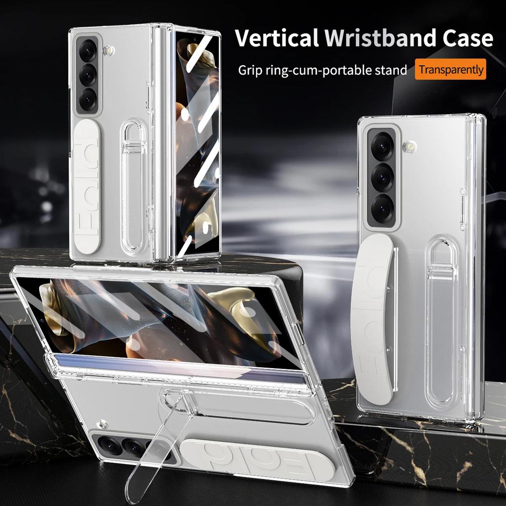 Orginal Matte Skin Feelwith S Pen Stand Phone Case for Samsung Galaxy Z Fold 7 6 5 4 3 Wristband Holder Hinge Slot Protect Cover