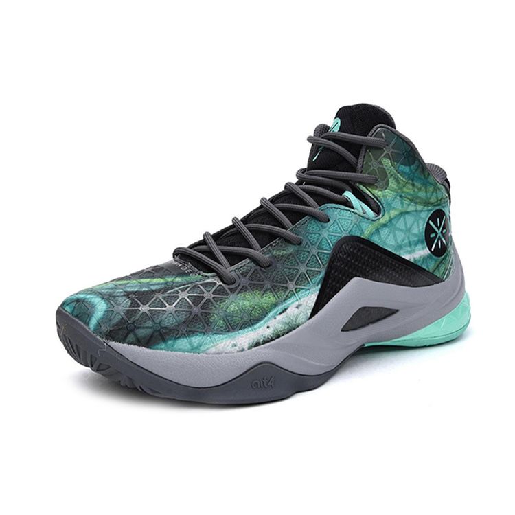 Li Ning Team Style 4 Wade Serie Stoßdämpfung Rutschfest Abriebfest Mid-Top Basketballschuhe Herren Basketballschuhe Grün ABAM011-3