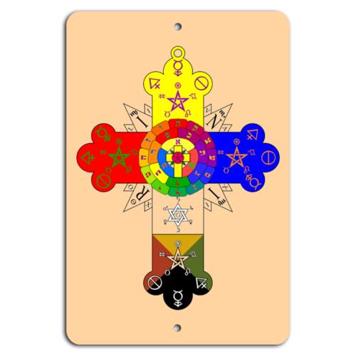 Colorful Rose Cross Mystical Symbol on Metal SignAluminumtin sign 20x30cm（7.8x11.8inch）