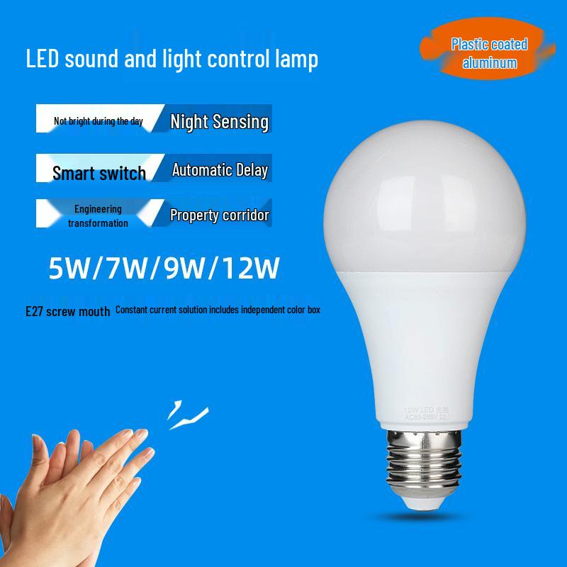 "E27 LED Infrared Motion-Sensor Sound & Light Control Bulb for Corridors"