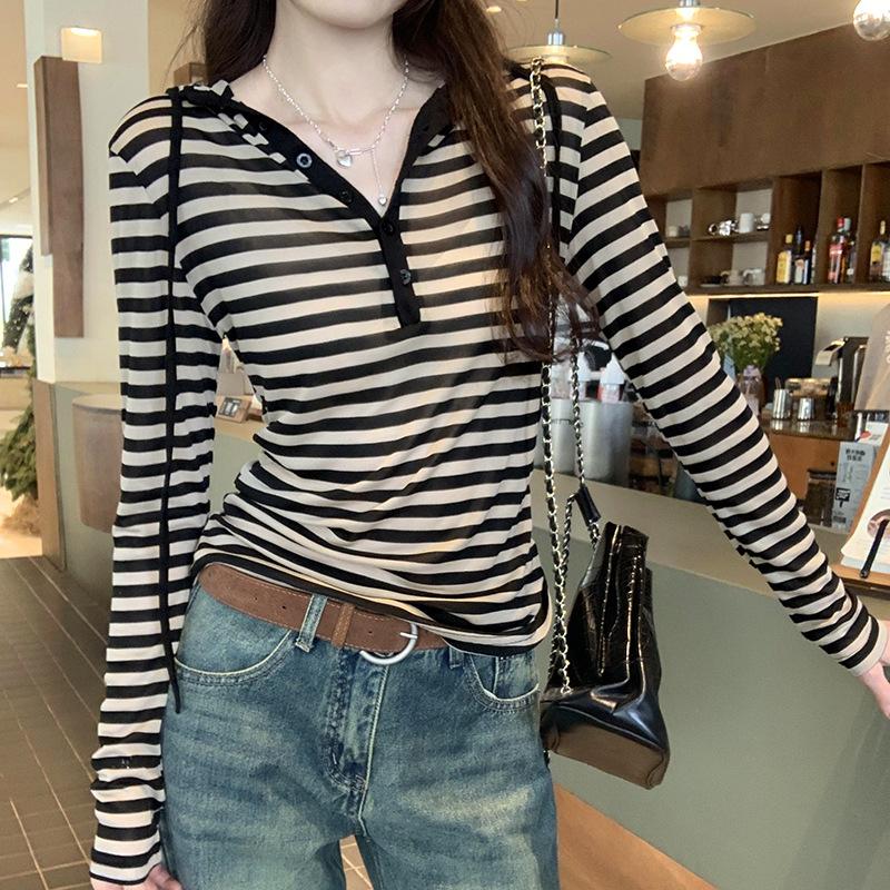 Lyocell Tencel Thin Hooded Pullover Sun Protection Blouse T-shirt Women s Spring and Summer Niche Tops S