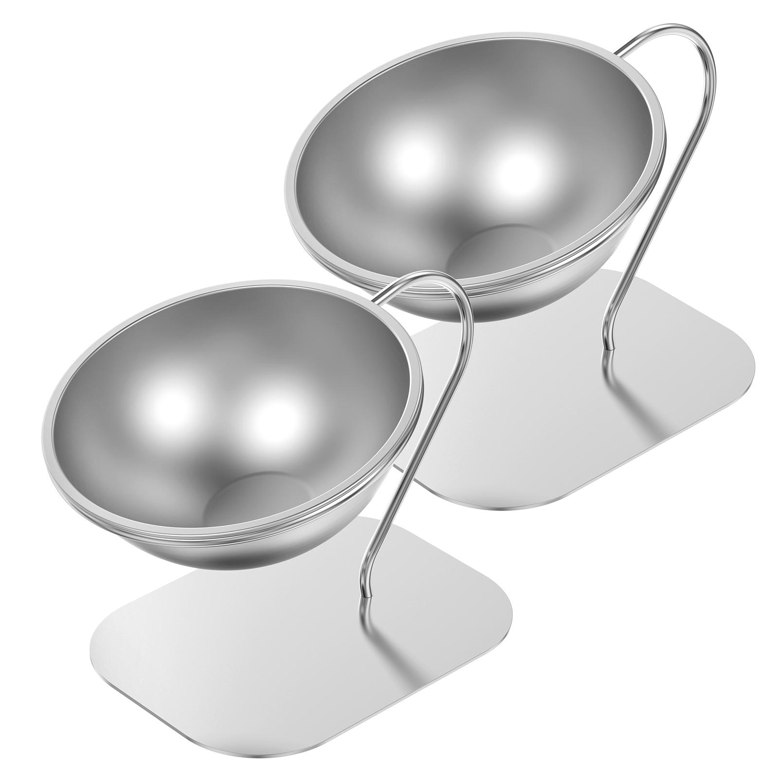 

2Pcs Elevated Cat Bowls 15 Degree Inclined Neck Guard Stainless Steel Pet Feeding Detachable Metal Bracket for Healthy Eating