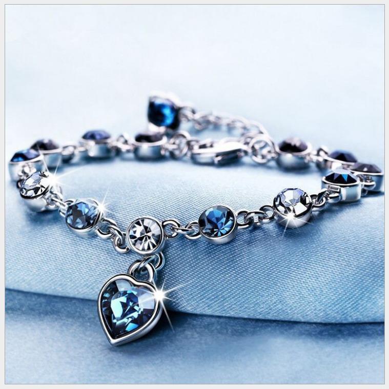 Heart of the Ocean Crystal Heart Bracelet with Rhinestone Embellishments чернил синий