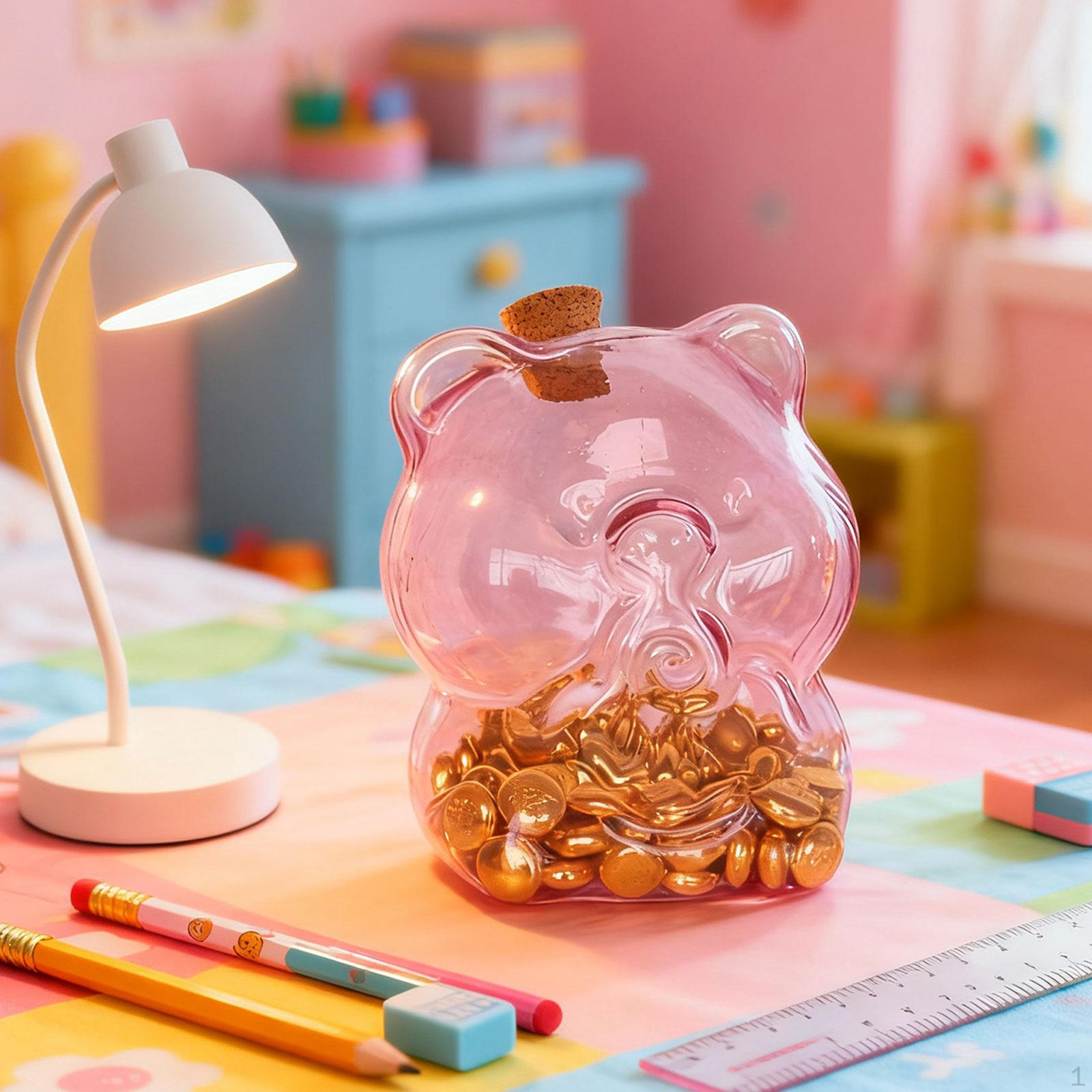 

Clear Glass Piggy Bank Jar Home Decor Transparent Creative Ornament Saving Money Box Pig P