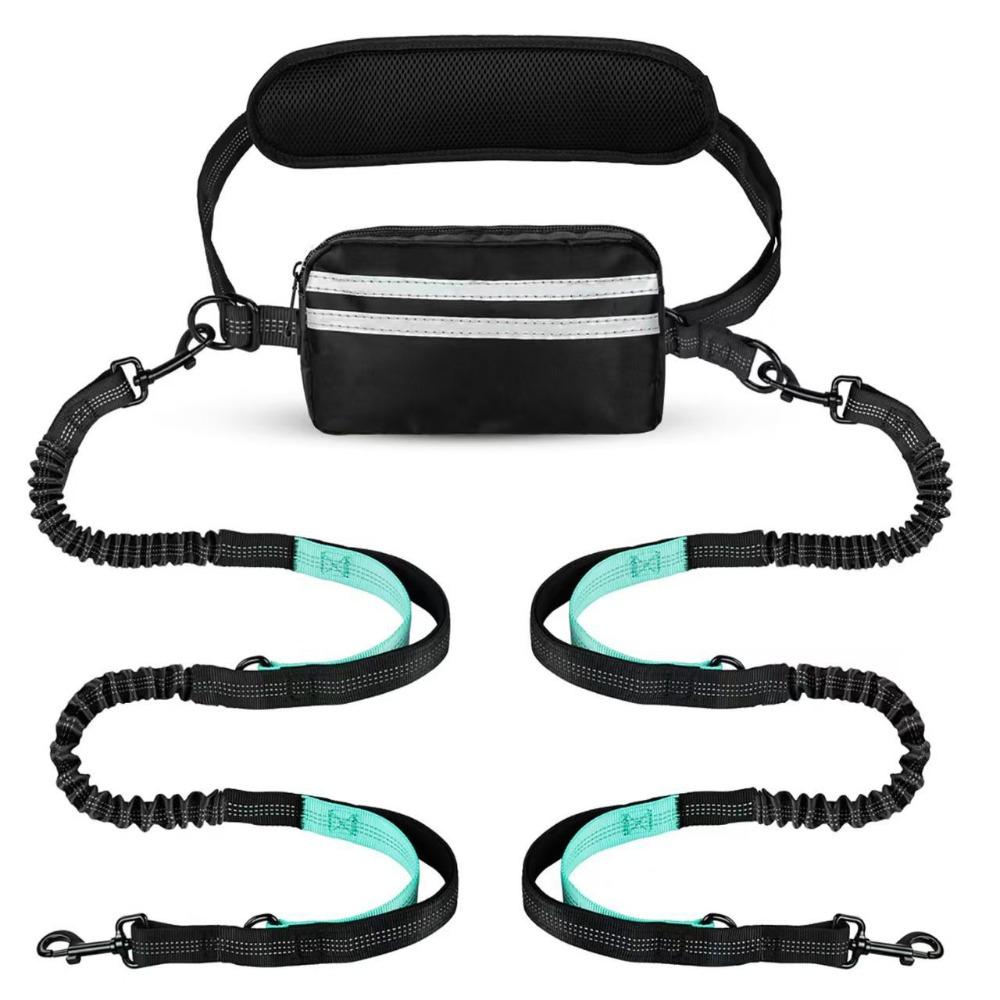 Reflective Strip Dog Running Waist Leash Retractable With Zipper Pouch Dong Walking Leash Adjustable Waist Belt Padded Handles