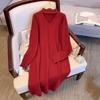 Autumn and Winter Women's Lengthened Hollow V-neck Solid Color Sweater Skirt Dress