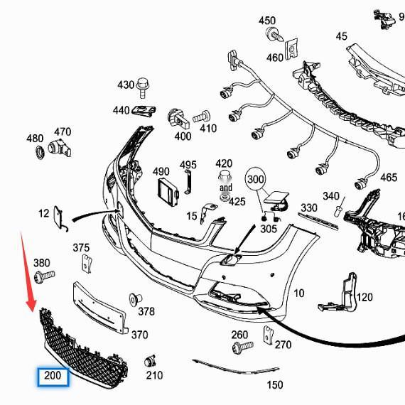 Front Bumper Lower Center Grille for Mercedes-Benz W204 C200/C260 Standard Version