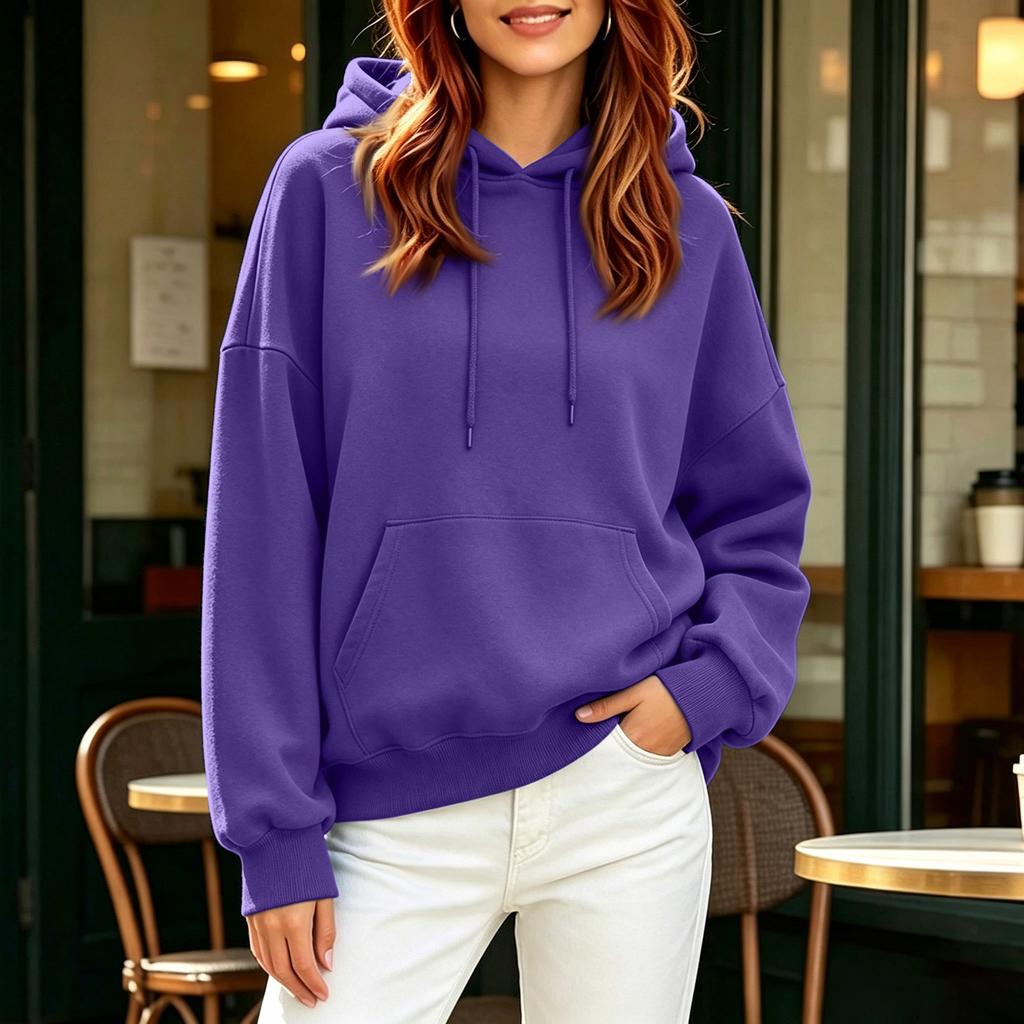 Women's Oversized Drop Shoulder Hoodie Color Casual Pullover