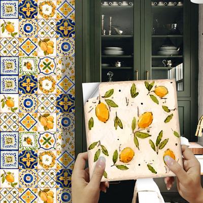 16pcs Watercolor Painting Style Tiles Wall Sticker Kitchen Backsplash Wardrobe Bathroom Waterproof Peel and Stick Art Wall Decals