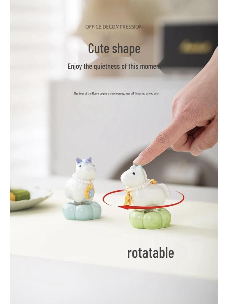 Rotating Crystal Glaze Ceramic Horse Tea Pet Ornament - Year of the Horse Gift.