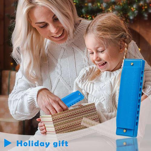 AMOR PRESENT Plastic Harmonicas for Kids and Toddlers, 2-Piece 10-Hole Translucent Harmonica with Case, Suitable for Professionals and Beginners