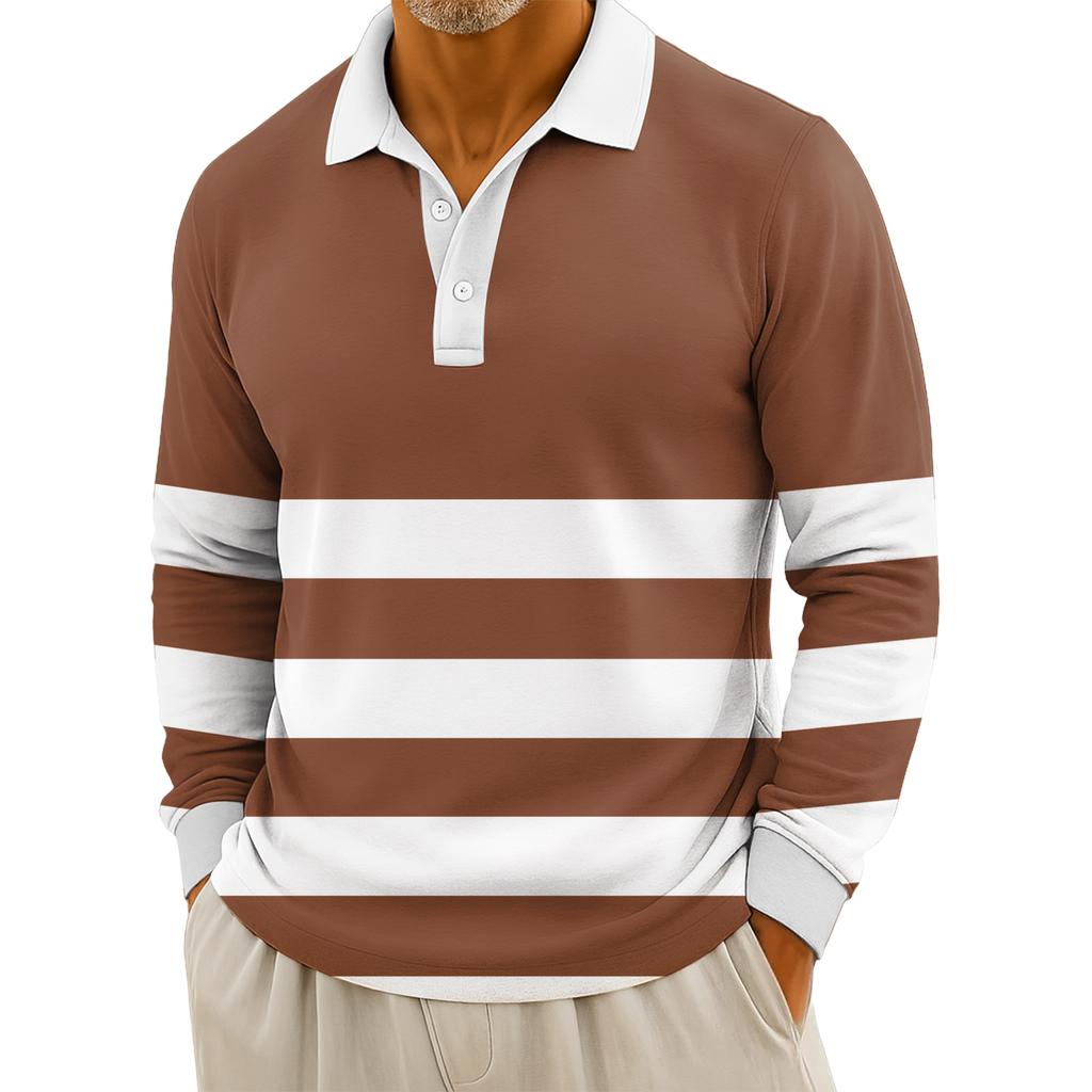 Pánské ležérní pruhované topy s dlouhým rukávem a zapínáním na knoflíky