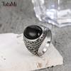Vintage 925 Sterling Copper Ring Natural Black Onyx Ring Oval Round Stone Retro Fine Zircon Gift Sun Shaped For Women Men