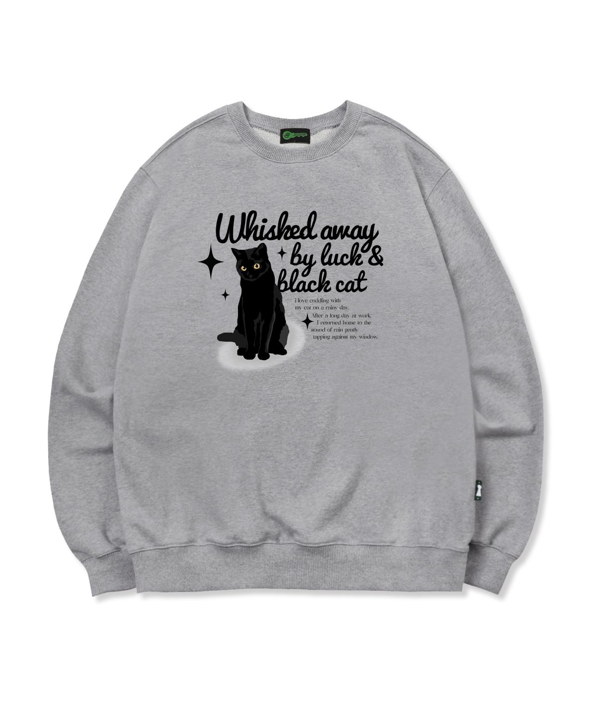 Escape From Lucky Black Cat Print Sweatshirt Gray M
