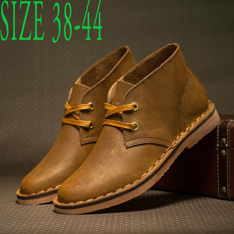 Fashion Men Boots Genuine Leather Lace-up Men Shoes High Quality Vintage British Snow Boots Autumn Winter Men Casual Ankle Boots cm nero