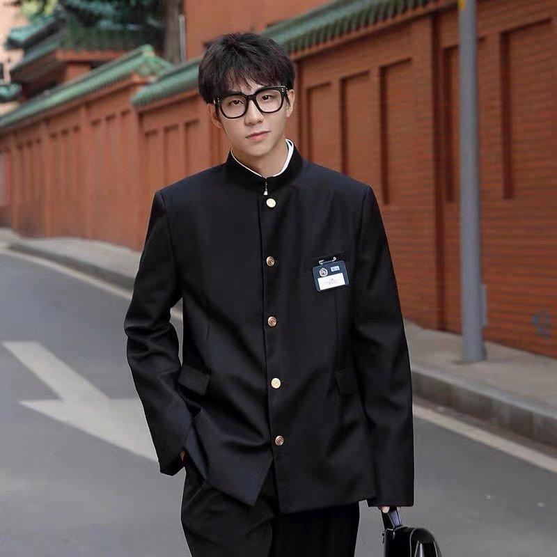 Set Due Pezzi Uniforme Scolastica DK Uniforme Uomo Sottile con Collo Rialzato Giacca Button-Down + Pantaloni High Street Bello Cosplay