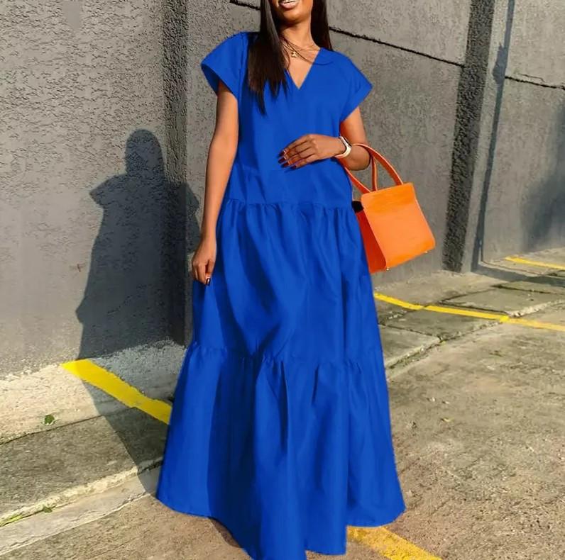 

Женские летние многослойные платья с V-образным вырезом и коротким рукавом 5XL синий