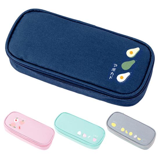 Pen Case Large Capacity Dust-proof Stationery Oxford Cloth Fruit Print Pencil Case for Daily Use