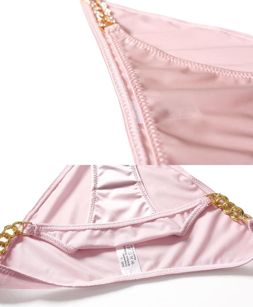 NICE SELECTION Sexy Satin-Dessous mit Kette und Strings Damen Schritt, Slips, (M, SCHWARZ)