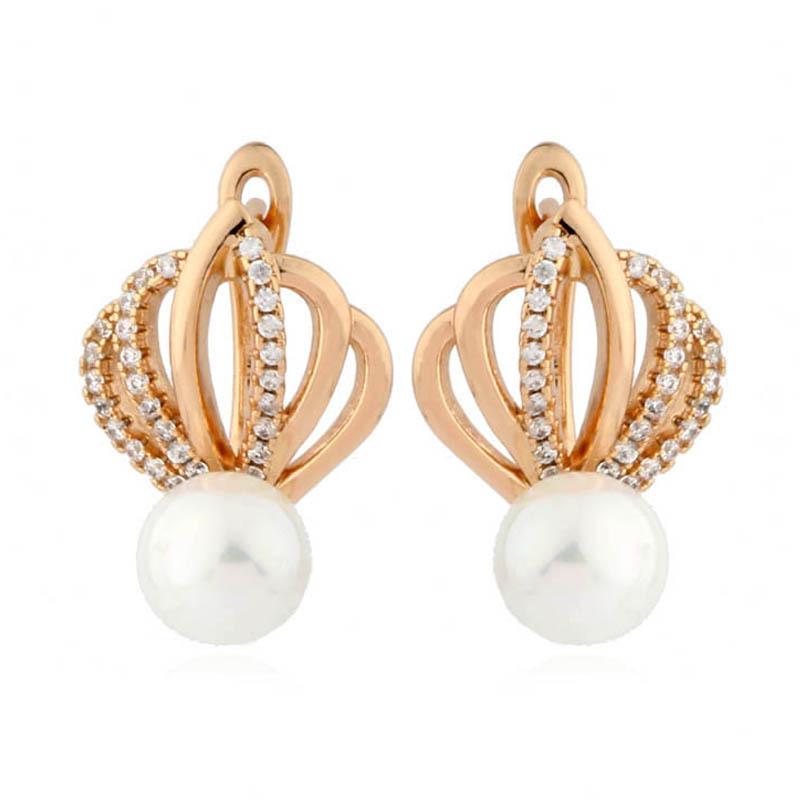 

FJ Женщины Красота 585 Роза Смешанный Цвет Белого Золота Имитация Жемчуга Ювелирные Изделия Кубический Циркон Цветы Серьги-Подвески