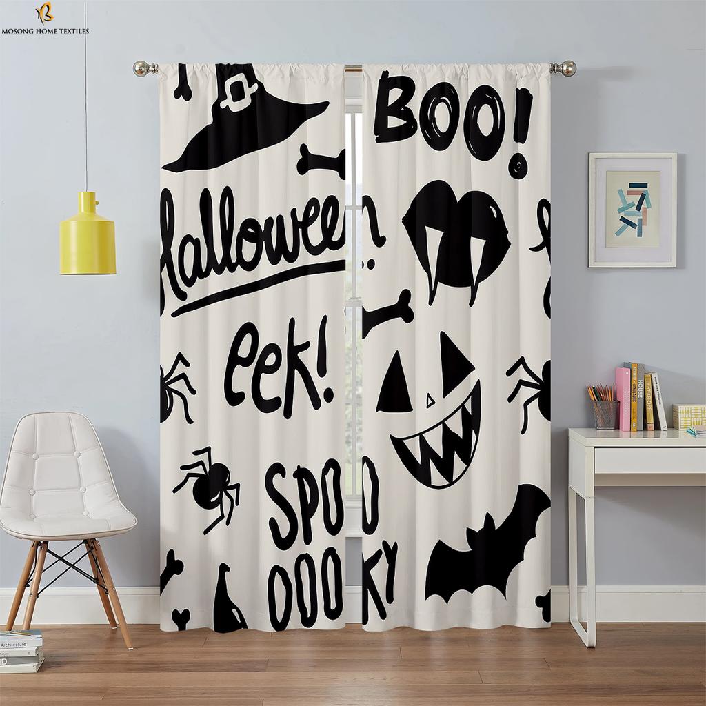 Halloween Verdunkelungsvorhänge Horror Kürbis Cartoon Druck Vorhänge Schlafzimmer Wohnzimmer Restaurant Party Dekoration Vorhänge 2 STÜCK