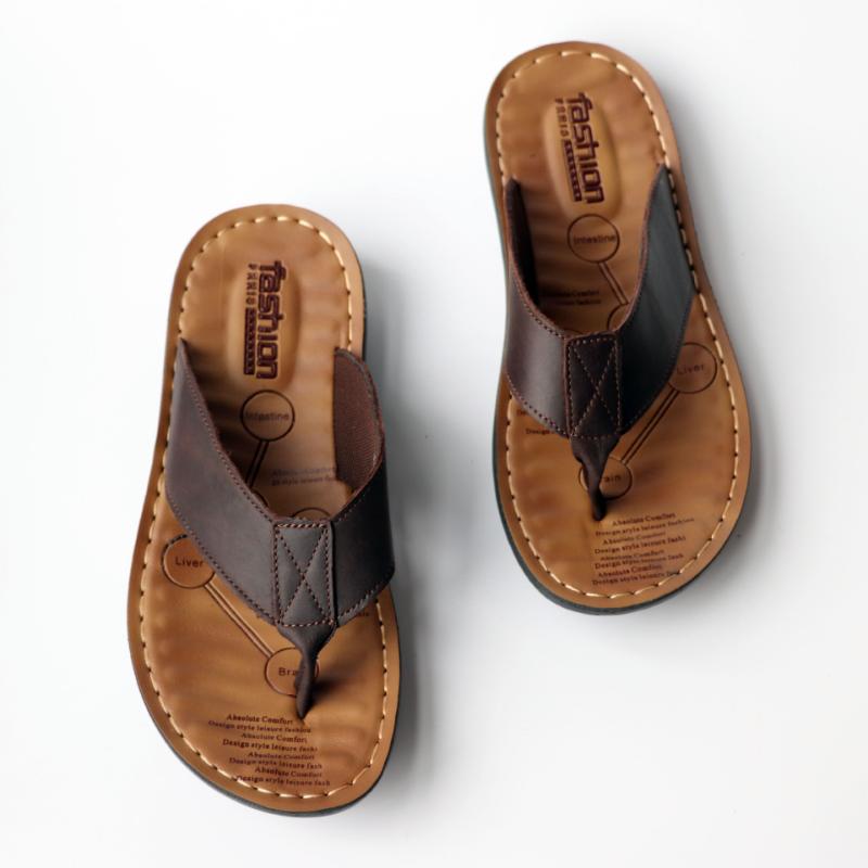 Men's Flip-flops Brand Cowhide Leather Slippers Fashion Casual Pinch Slipper Outdoor Non Slip Beach Slippers for Men Flat Slides