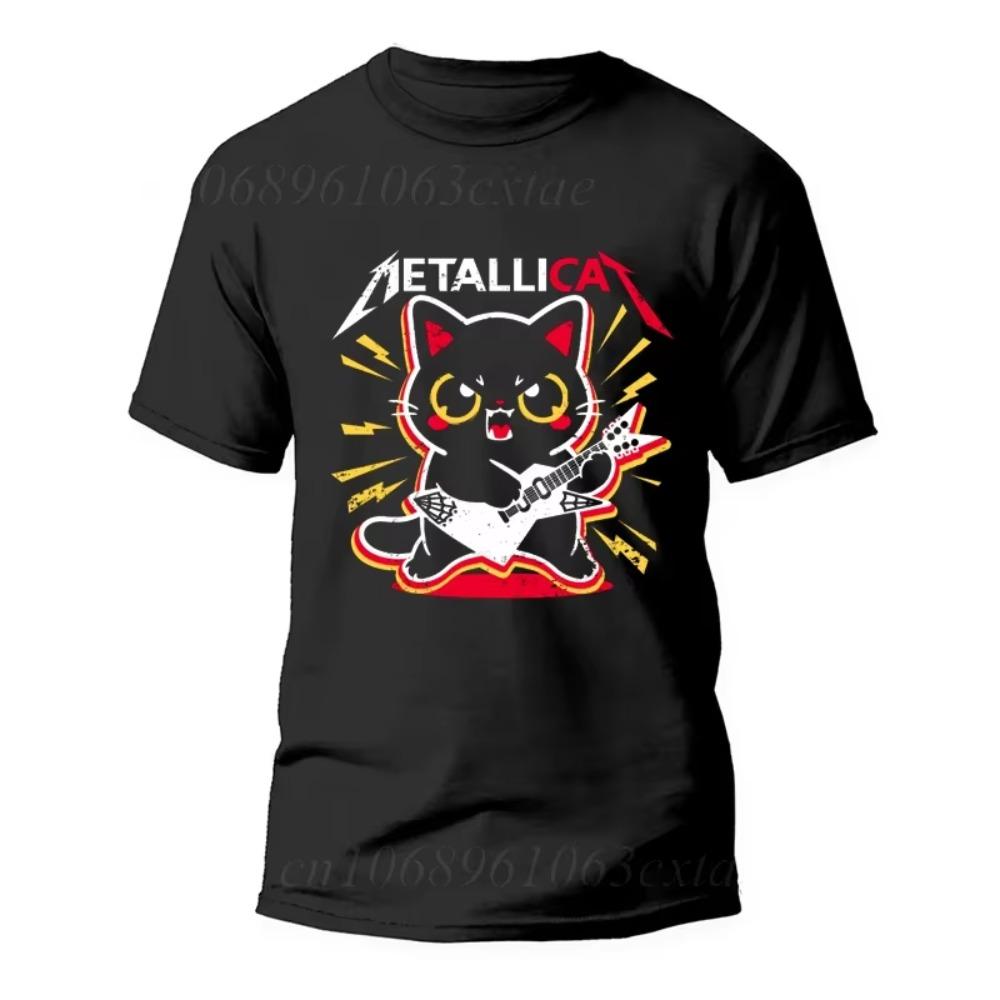 Summer Fashion T-shirt Cat Playing Guitar Music Lover Rock Roll T-Shirt Men Tops Casual Metalli Cat Print Fashion Street Wear