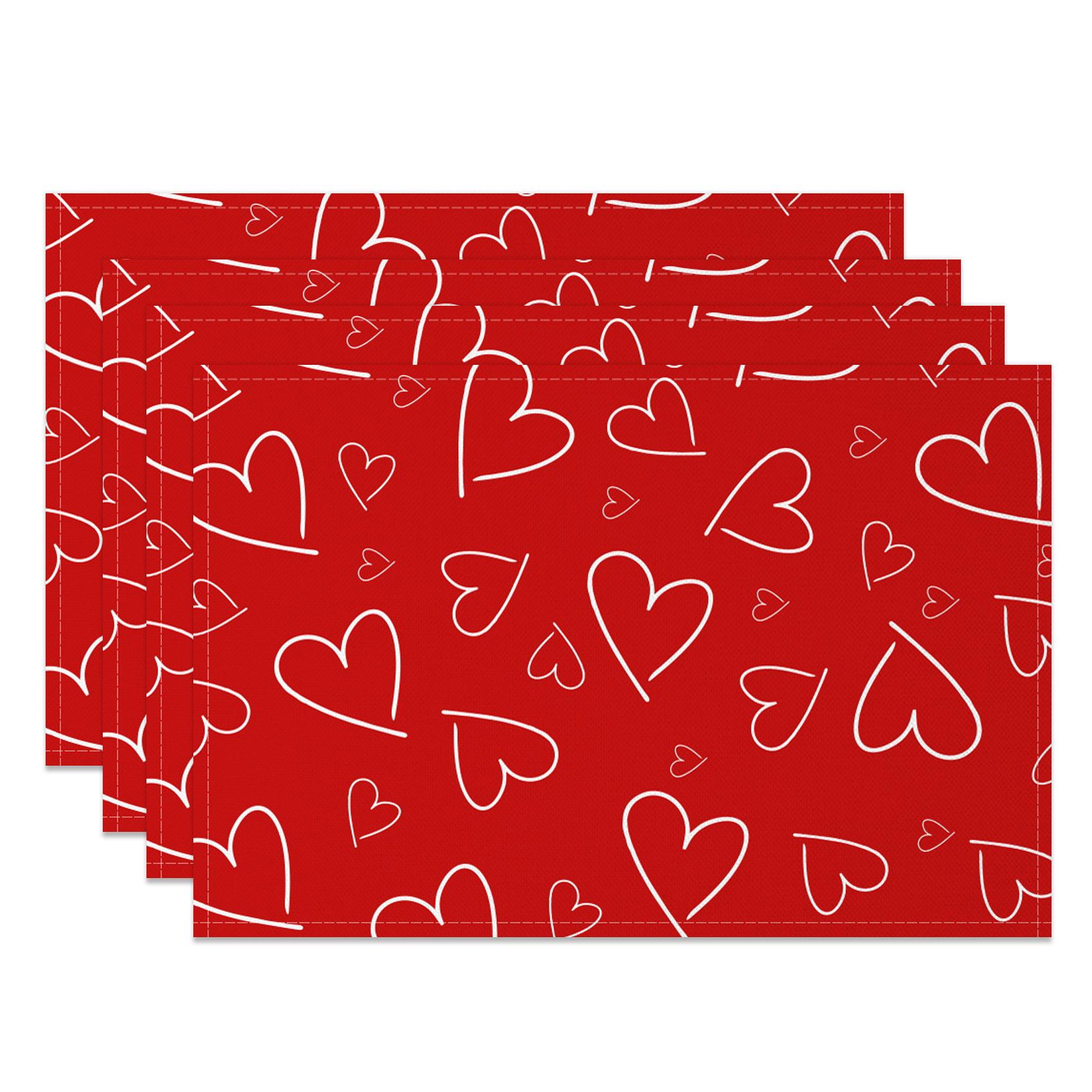 

Heart Shape Placemats Romantic Love Pattern 4pc Linen Dining Mats Heat Resistant Valentine s Day Wedding Anniversary Party Decor 4pc 30x45cm