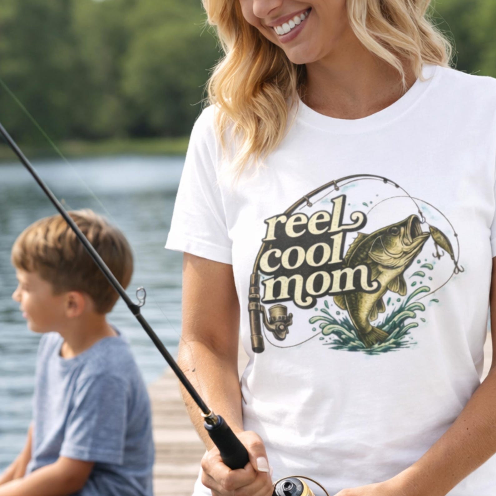 Reel Mom T-Shirt | Bass Fish Graphic, Fishing Gift L
