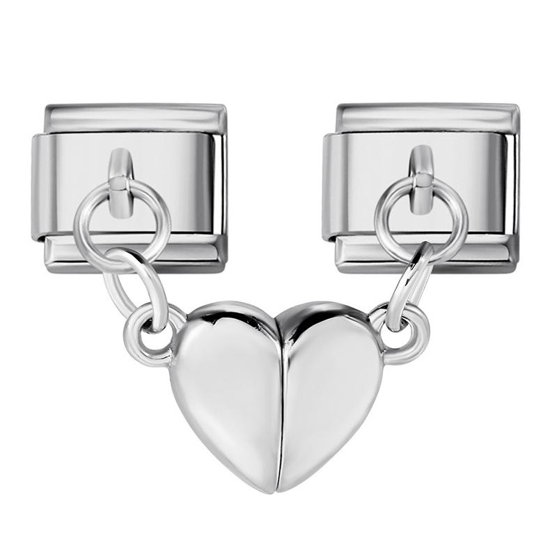 Removable Magnetic Attraction Cute Heart Italian Charm Link Buckle Stainless Steel Bracelet  Diy Making Beads Jewelry