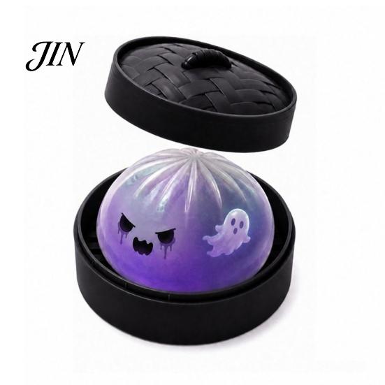 Steamed Bun Sensory Toy Halloween Dumpling Squeeze with Steamer Box, Pumpkin Ghost Bat Stress Relief for Relief, Party Favors Kids
