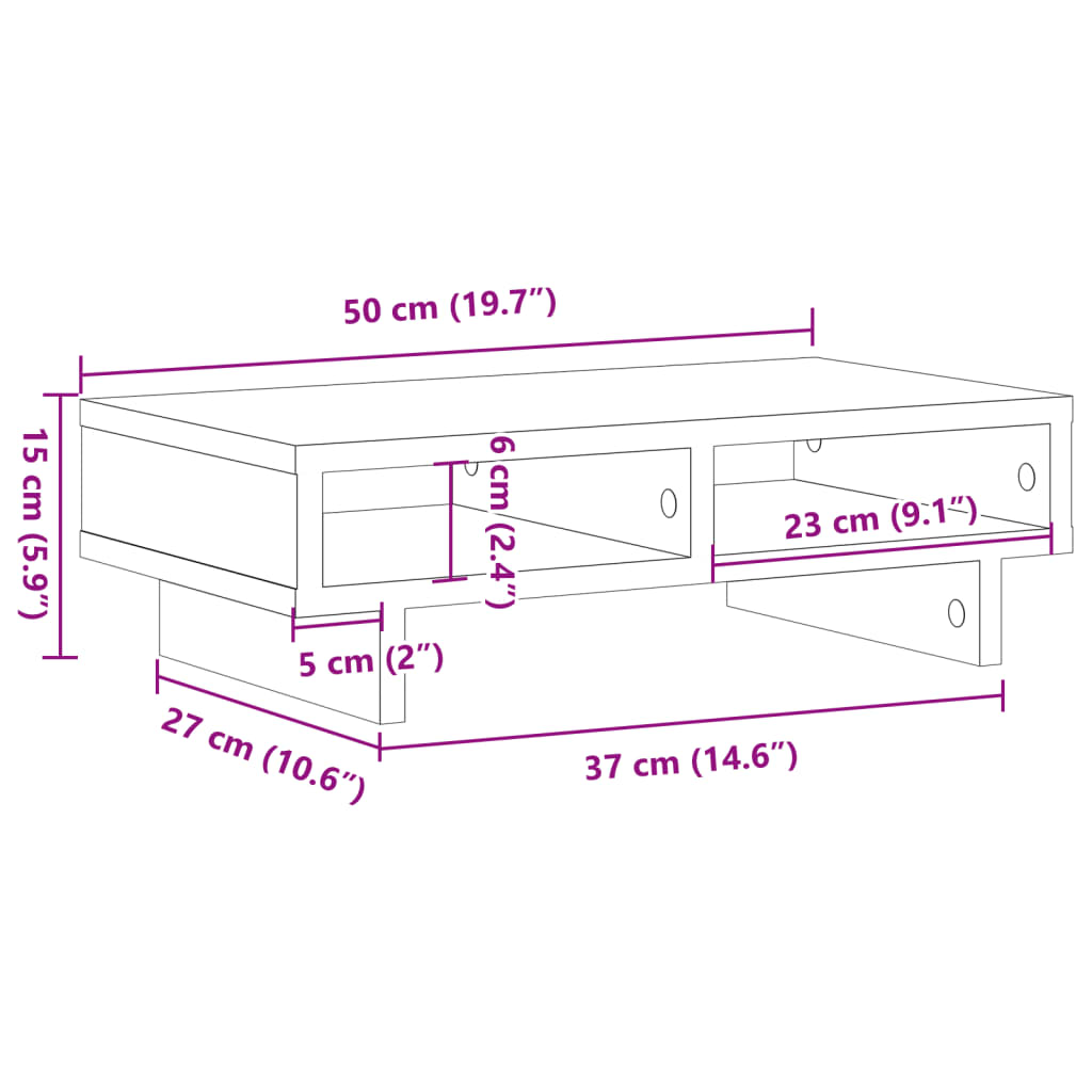 Monitor Stand Gray Sonoma 50 X 27 X 15 Cm Particleboard