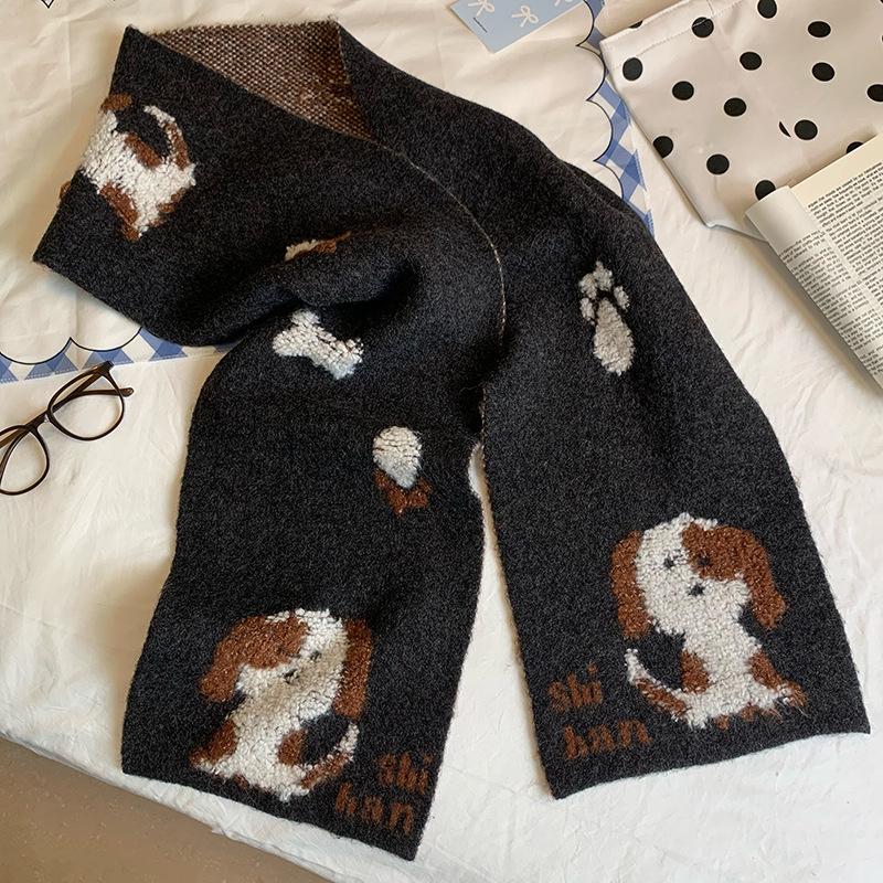 Women's Fluffy Knitted Puppy Scarf - Cozy Wool for Autumn & Winter