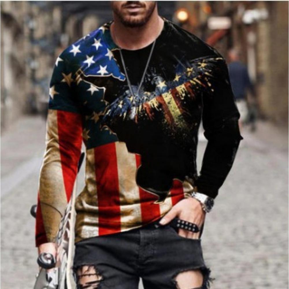 New 3D Printed Street Trendy Loose Casual Men's Round Neck Long Sleeved T-shirt