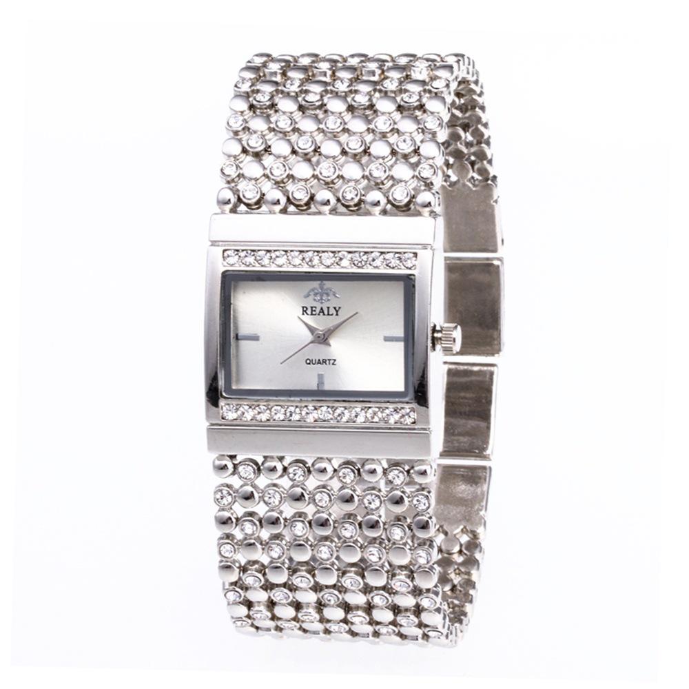 Modische Damen-Quarz-Armbanduhr mit Strasssteinen und Stahlarmband