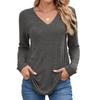 Loose V-Neck Solid Color Casual Long Sleeve T-Shirt Top for Women Ready to Ship Fall Winter