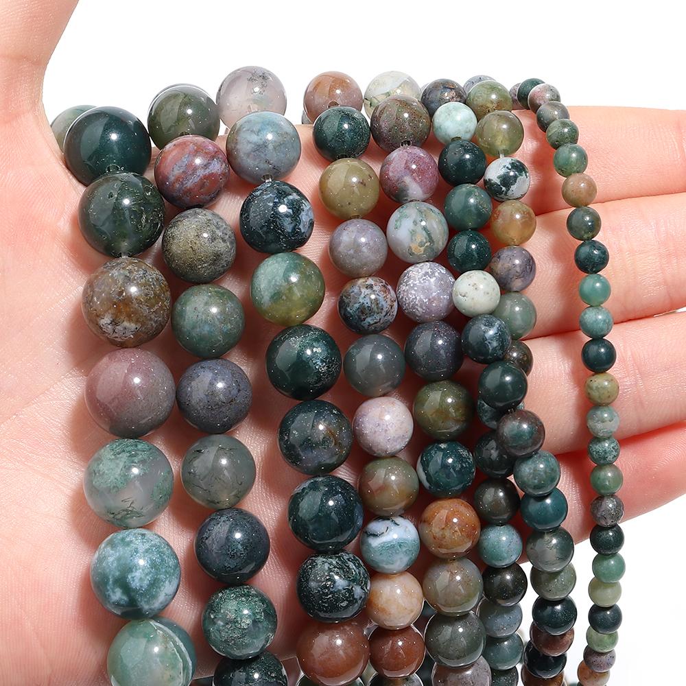 1 Strang Naturstein Indischer Achat Perlen Rund Echter Stein Perlenstrang Lose Edelsteine für DIY Armband Halskette Schmuckherstellung