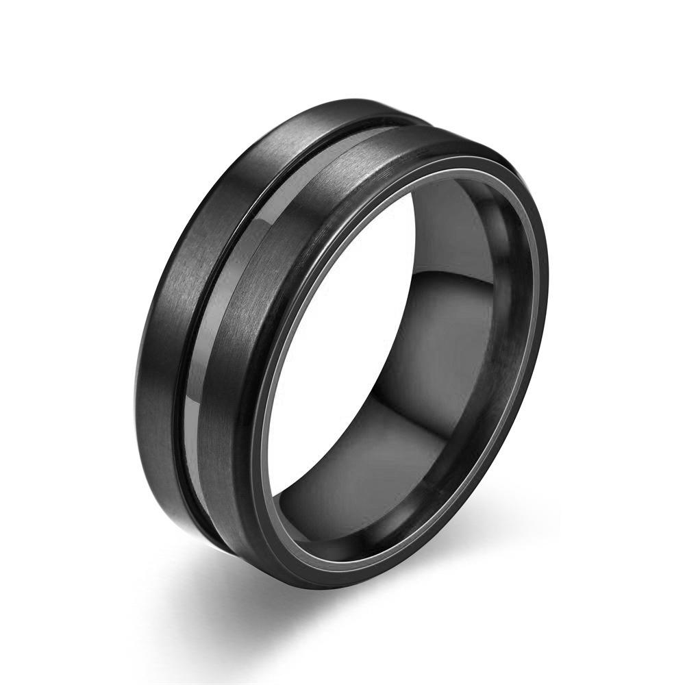 8mm Roségoldfarbene Edelstahlringe für Herren Blaue Rille Abgeschrägte Kante Versprechensring Hochglanzpoliert Ehering Schmuck