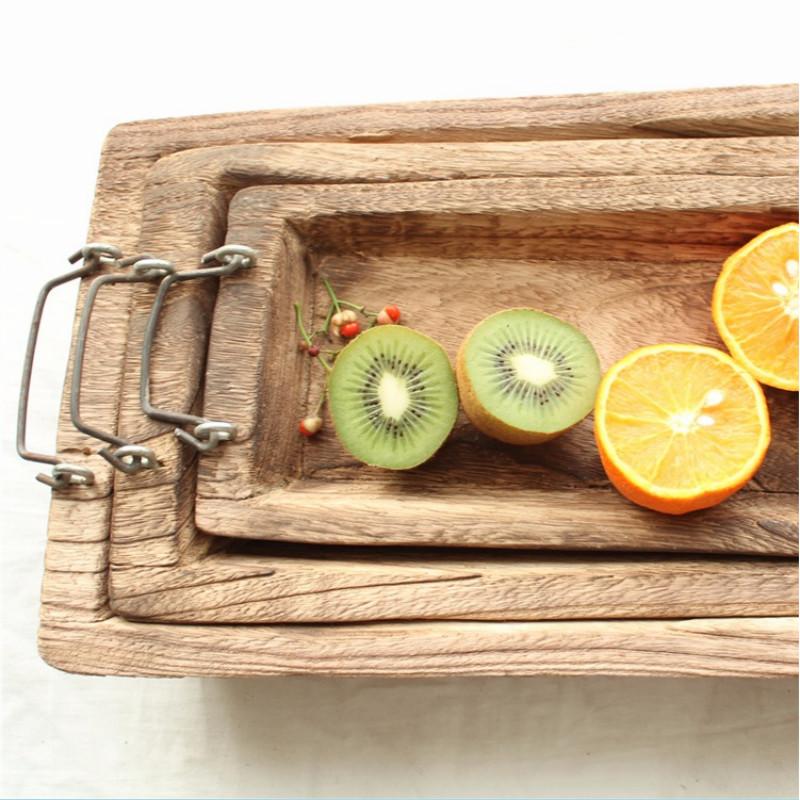 Log Tray Rectangular Wooden Tea Solid Wood Hotel Dinner Coffee Serving Dessert Bread Snack Fruit  Storage Decorative
