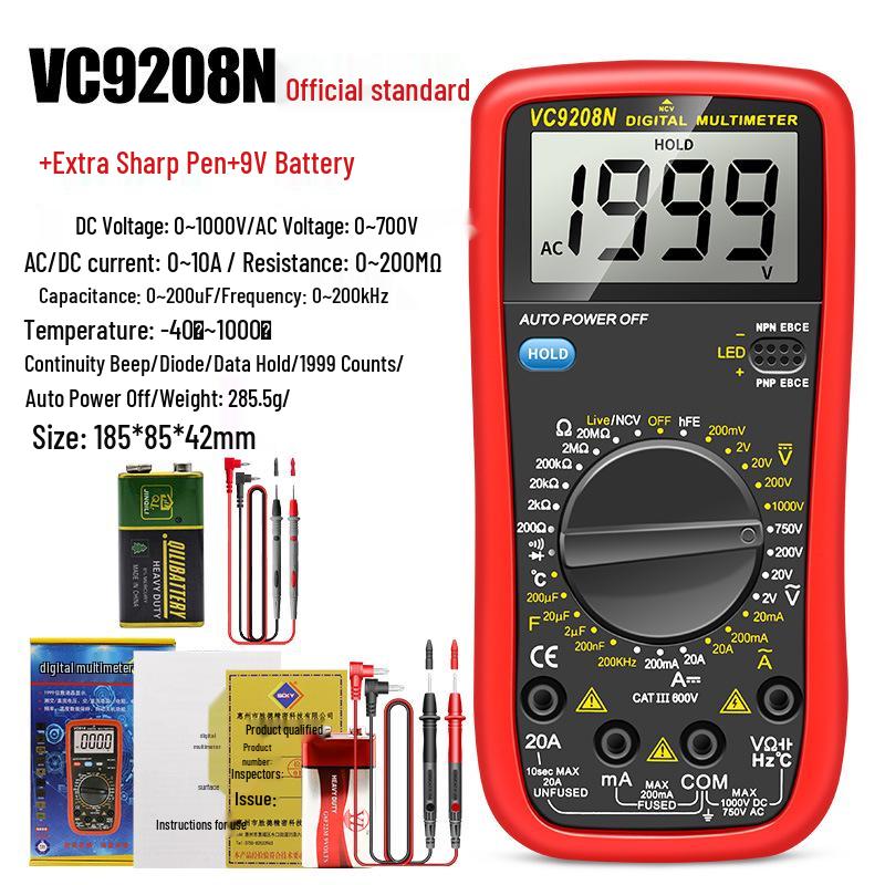Shengde DT9205N High-Precision Digital Multimeter with Anti-Burn Protection and Auto Power-Off