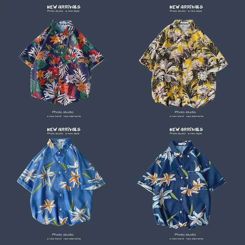 Camisa de Verano Coreana Retro Floral Holgada para Pareja - Top de Manga Corta para Hombre a la Moda