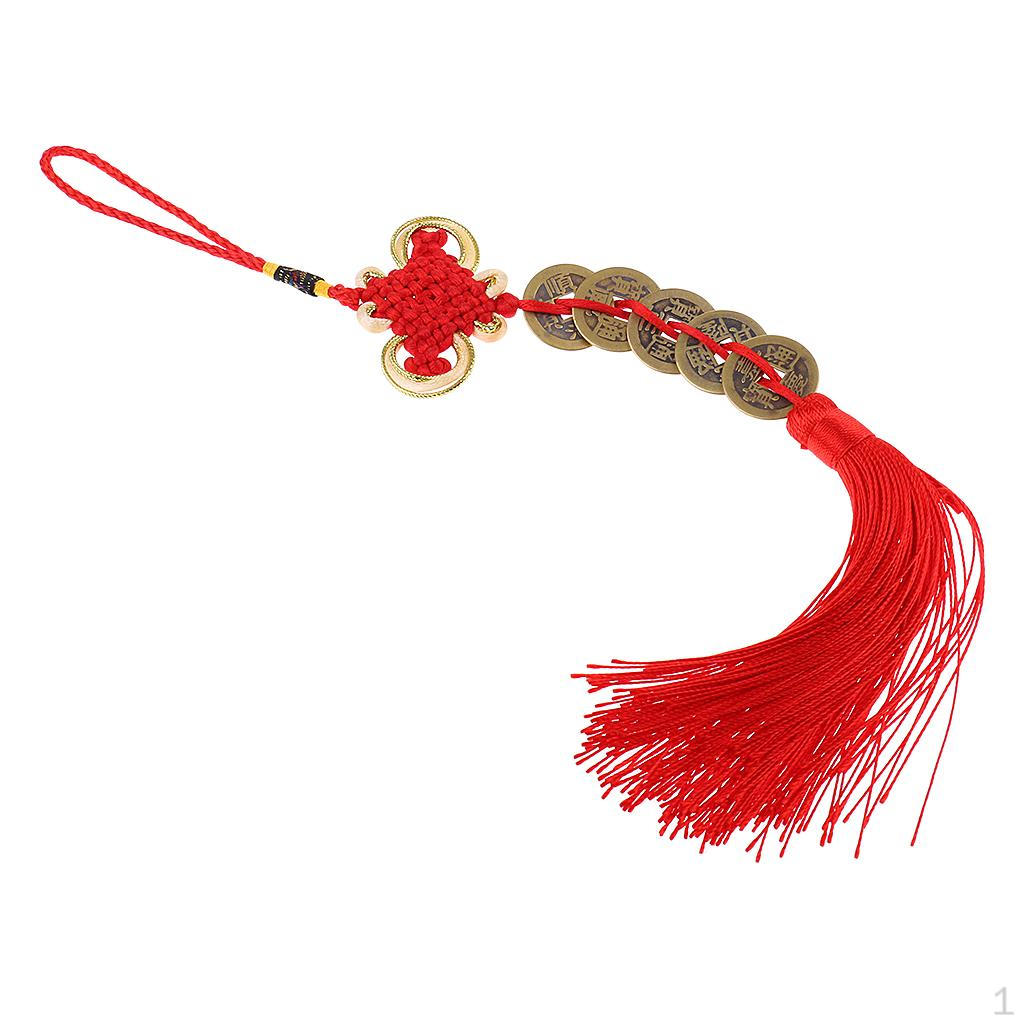 

13-дюймовый китайский узел с кисточкой, фэн-шуй, монеты, подвеска, внутренний декор автомобиля